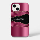Coque Pour iPhone 14 Bourgeon rose agate noir nom script (Verso)