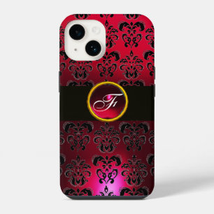 COQUE POUR iPhone 14 BOURGOGNE ROUGE GEMME DE PIERRE DAMASSÉE NOIRE MON