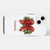 Coque Pour iPhone 14 Bow de Noël Festif Rouge et Or (Verso Horizontal)