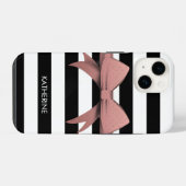 Coque Pour iPhone 14 Bow rose et rayures (Verso Horizontal)