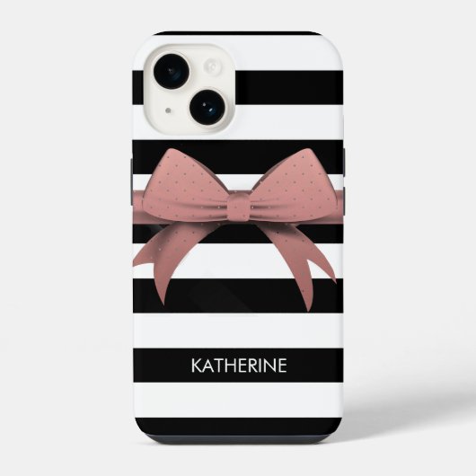 Coque Pour iPhone 14 Bow rose et rayures (Verso)