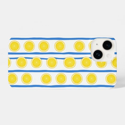 Coque Pour iPhone 14 Bright Lemon Slice & Blue Stripe Case (Verso Horizontal)