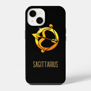 Coque Pour iPhone 14 Brown et or Sagittarius signe zodiaque noir