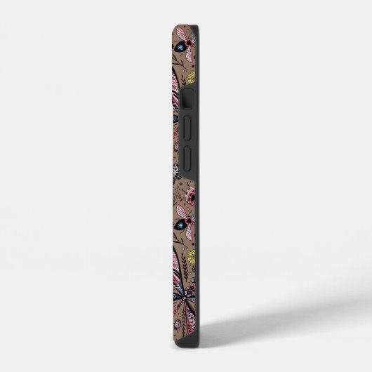 Coque Pour iPhone 14 Bugs de Doodle sur mocha brown (Côté gauche)