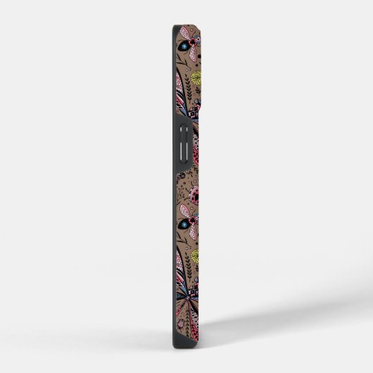 Coque Pour iPhone 14 Bugs de Doodle sur mocha brown (Côté droit)