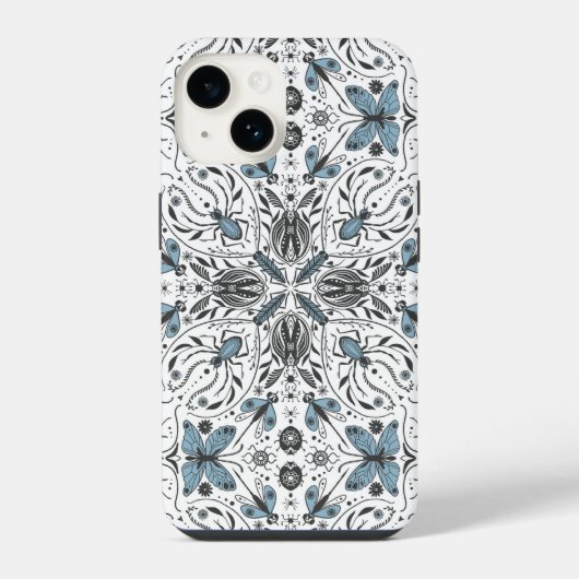 Coque Pour iPhone 14 Bugs, noirs et bleus (Verso)