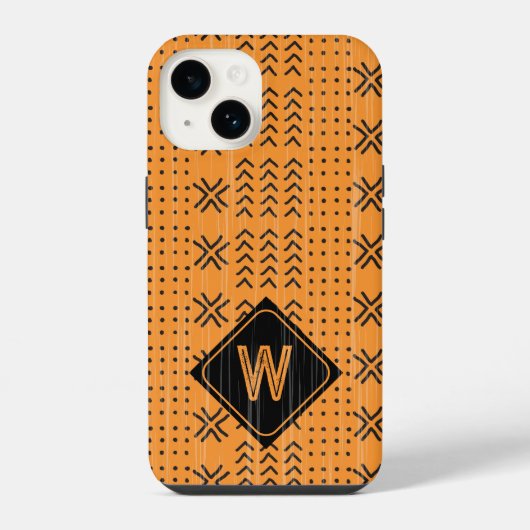 Coque Pour iPhone 14 Burnt Orange moderne Mudcloth Monogramme africain (Verso)