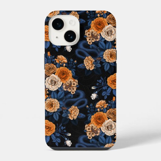 Coque Pour iPhone 14 Caché dans les roses, orange et bleu (Verso)