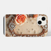 Coque Pour iPhone 14 Cadre doré orné de roses (Verso Horizontal)