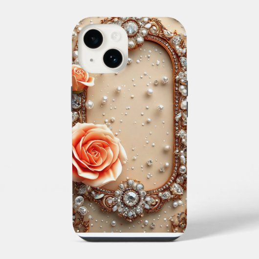 Coque Pour iPhone 14 Cadre doré orné de roses (Verso)