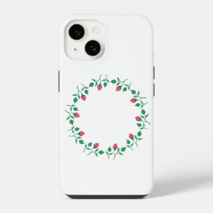 Coque Pour iPhone 14 Cadre rond fleuri avec fleurs roses