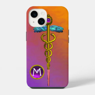 Coque Pour iPhone 14 Caducée médical en OR SYMBOLE Monogramme Gemme Vio