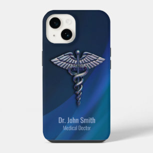 Coque Pour iPhone 14 Caducée médical holographique Chrome foncé 3D