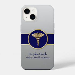 Coque Pour iPhone 14 Caducée Médical Professionnel Or Bleu