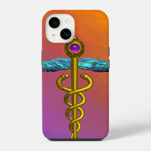 COQUE POUR iPhone 14 CADUCÉE MÉDICAL SYMBOLE OR PURPURA ORANGE JAUNE