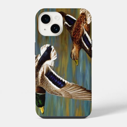 Coque Pour iPhone 14 Canards colverts volant au-dessus de l'étang (Verso)