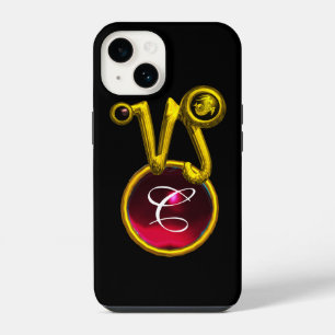 Coque Pour iPhone 14 CAPRICORNE Signe du zodiaque OR RUBIS ROUGE MONOGR
