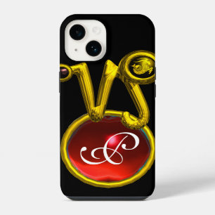 Coque Pour iPhone 14 CAPRICORNE Signe du zodiaque OR RUBIS ROUGE MONOGR