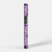 Coque Pour iPhone 14 Carreaux floraux en violet et coton bonbon rose (Côté droit)