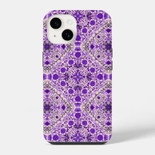Coque Pour iPhone 14 Carreaux floraux en violet et rose barbe à papa