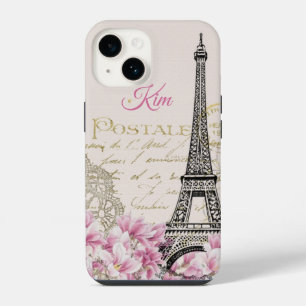 Coque Pour iPhone 14 Carte postale ancienne de la Tour Eiffel Magnolias