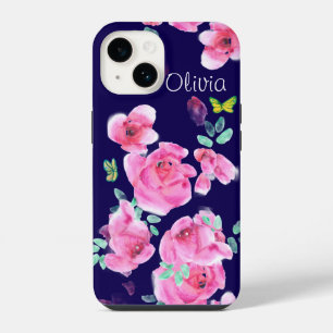 Coque Pour iPhone 14 Carte postale roses à la nuit sous une lampe de ru