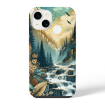 Cascade de Forest Mountain Boho Motif naturel