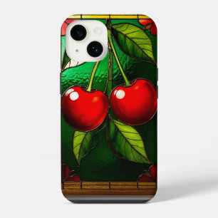 Coque Pour iPhone 14 Cerises rouges vives et feuilles vertes