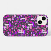 Coque Pour iPhone 14 Champignons floraux Trippy rose, violet et noir (Verso Horizontal)