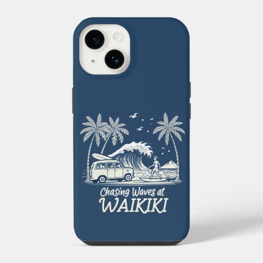 Coque Pour iPhone 14 Chasser les vagues à Waikiki (Verso)
