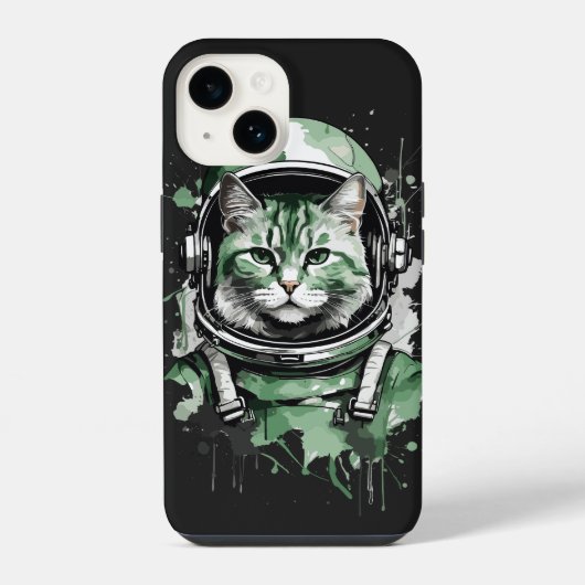Coque Pour iPhone 14 Chat astronaute vert Splash (Verso)