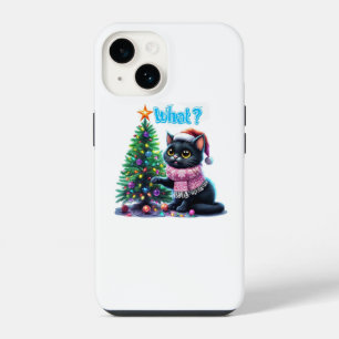 Coque Pour iPhone 14 Chat de Noël amusant Avec Sticker Arbre