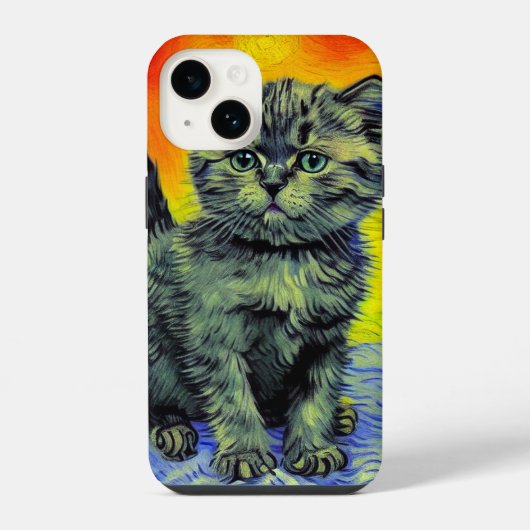Coque Pour iPhone 14 Chat de style Van Gogh sur la plage au coucher du (Verso)