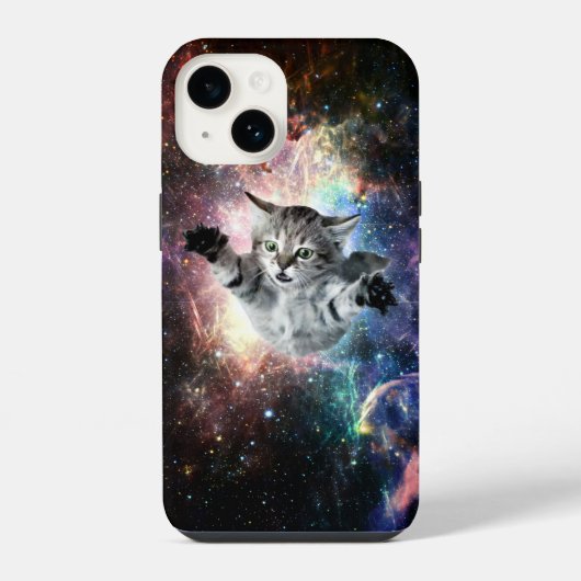 Coque Pour iPhone 14 Chat drôle dans l'espace (Verso)