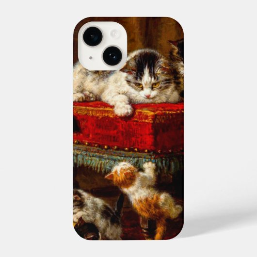 Coque Pour iPhone 14 Chat et chatons Jouer avec chaise (Verso)