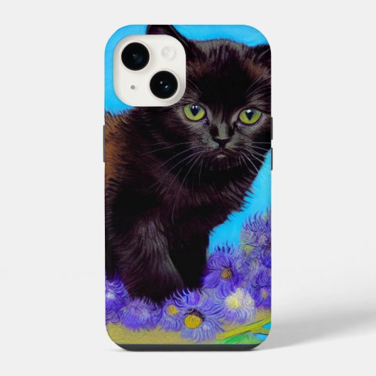 Coque Pour iPhone 14 Chat et fleurs de Van Gogh (Verso)