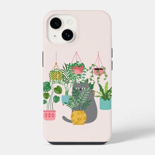 Coque Pour iPhone 14 Chat et Plantes (Verso)