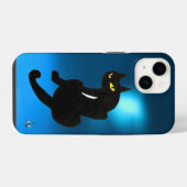 Coque Pour iPhone 14 CHAT NOIR bleu (Verso Horizontal)