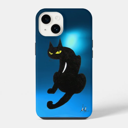 Coque Pour iPhone 14 CHAT NOIR bleu (Verso)