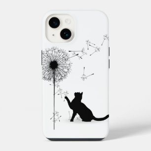 Coque Pour iPhone 14 Chat Noir et Graines de Pissenlit