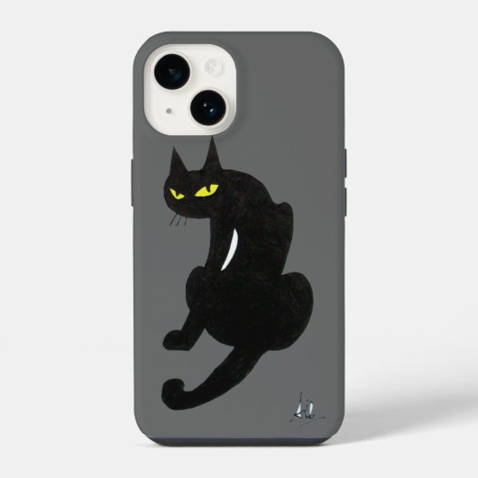 Coque Pour iPhone 14 CHAT NOIR NINJA gris (Verso)