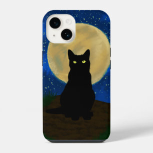 Coque Pour iPhone 14 Chat noir silhouette de Halloween au clair de lune