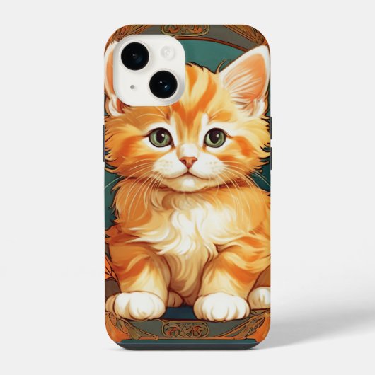 Coque Pour iPhone 14 Chat orange de style Alphonse Mucha (Verso)