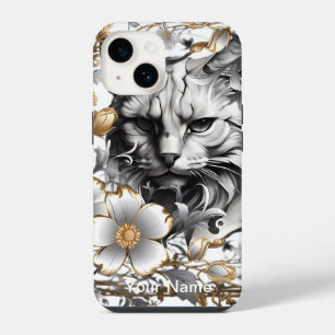 Coque Pour iPhone 14 Chat parmi les fleurs change pour votre portrait a