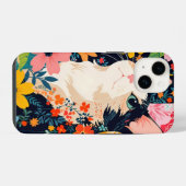 Coque Pour iPhone 14 Chat Patchwork Floral (Verso Horizontal)