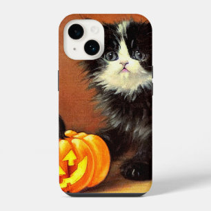 Coque Pour iPhone 14 Chaton d'Halloween noir et blanc vintage
