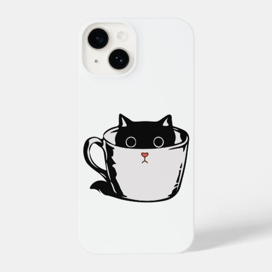 Coque Pour iPhone 14 Chaton noir avec nez rouge caché dans une tasse (Verso)