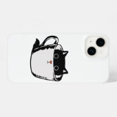 Coque Pour iPhone 14 Chaton noir avec nez rouge caché dans une tasse (Verso Horizontal)