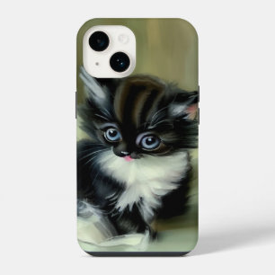 Coque Pour iPhone 14 Chaton vintage noir et blanc tirant la langue