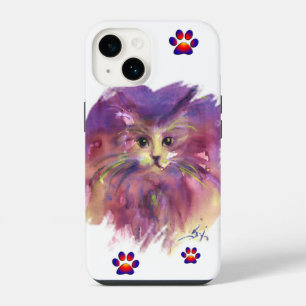 Coque Pour iPhone 14 CHATON VIOLET, PORTRAIT DE CHAT Colouré Paws